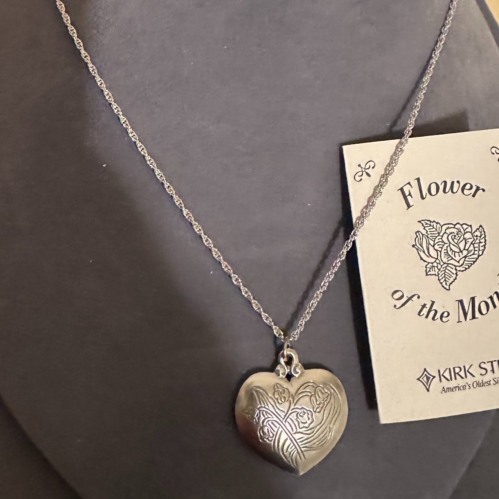 Heart Lilly of the Valley Kirk Stieff Pewter Birthday Flower Necklace 20" Chain